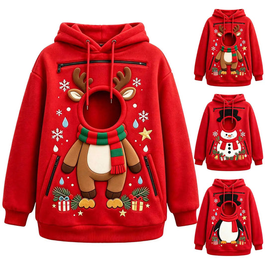 Pet Carrier Hoodie Men And Women Matching Christmas Funny And Cute Pattern Pet Pocket Hooded Sweatshirt