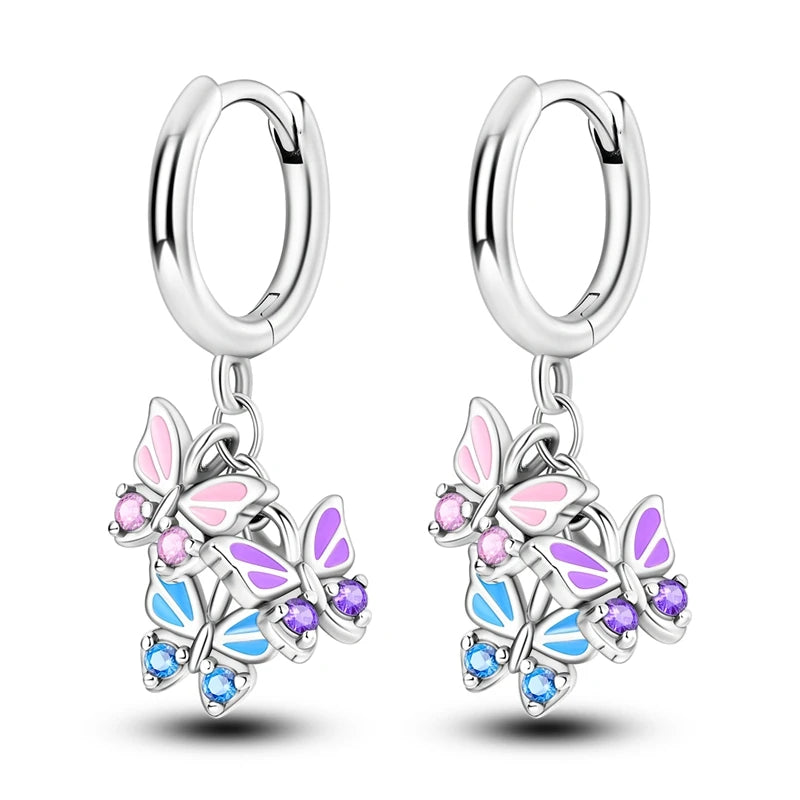 Original 925 Sterling Silver Hoop Earrings Women's Fashion Jewelry Butterfly Iris Lily of the Valley Tulip Flower Luxury Earring