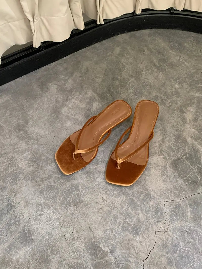 Fashion Brand High Heel Slippers Women Slip On Slide Narrow Band Sandals Shoes Casual Female Slipper Big Size 40 Sandalias Mujer