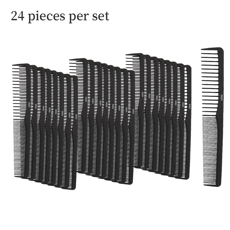 1/3/6/12/24pcs Fine Cutting Wide Tooth Hair Barber Carbon Fiber Salon Hairdressing Comb Heat Resistant Styling Grooming Comb