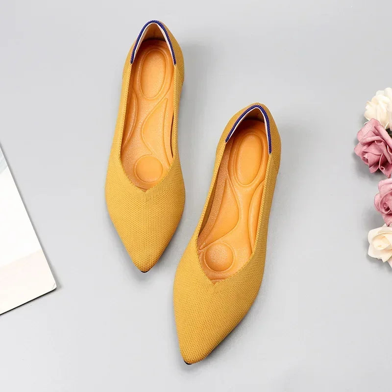 Women's Shoes Mesh Breathable Pointed Toe Flat Shoes Fashion Soft Bottom Knitted Shoes Female Casual Slip on Footwear Loafers85