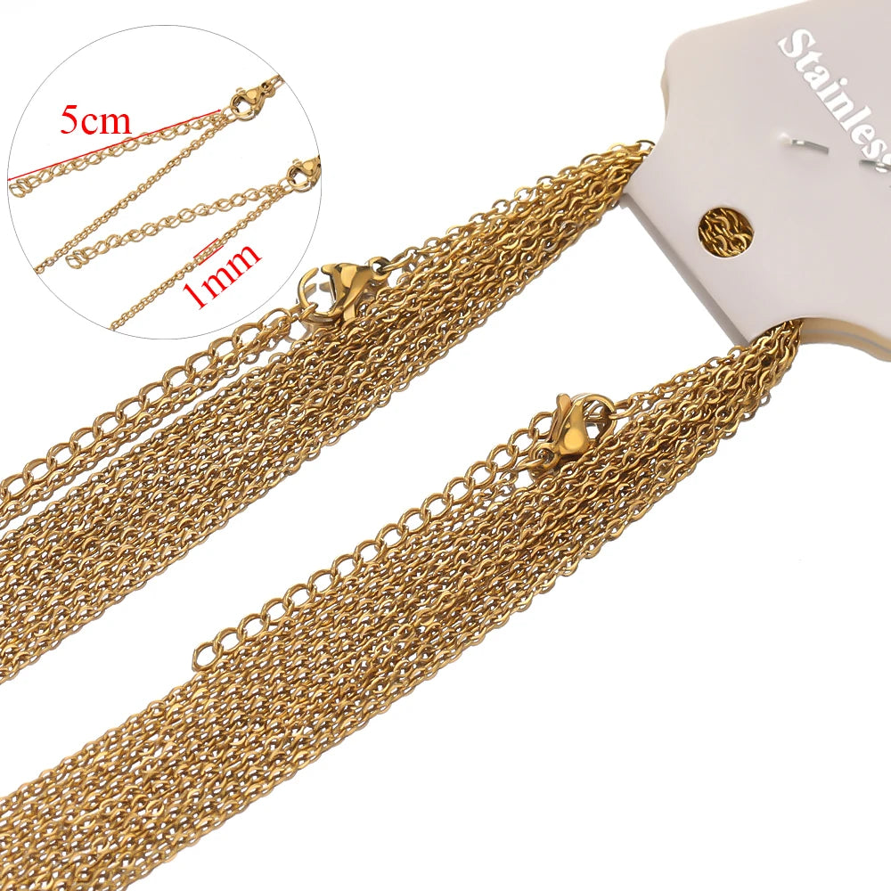 10pcs/lot 45+5cm Stainless Steel Cable Link Chains in Bulk for DIY Necklaces Chokers Jewelry Making Adjustable Wholesale Chains