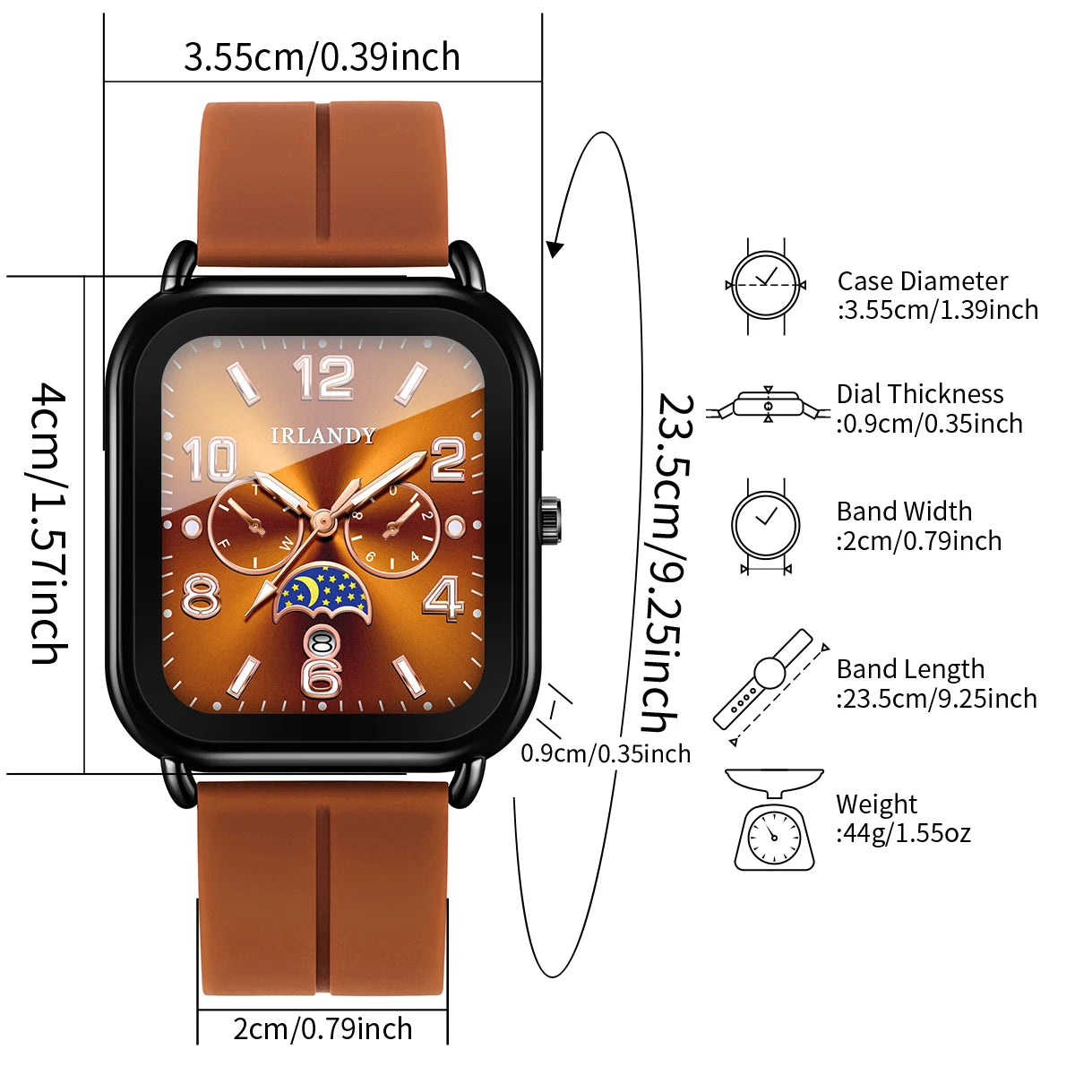 Fashion Square Women Watch Brown Silicone Strap Calendar Quartz Wristwatches Ladies Clock Relogio Feminino（Without Box）
