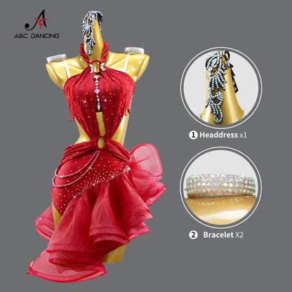 Latin Dance Dress Women's Party Costume 2026 Carnival Clothing Competition Ballroom Dancewear Line Suit Performance Stage Outfit