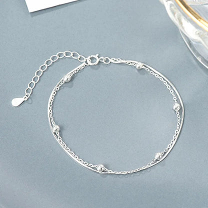 Real Money Korean 925 Sterling Silver 2-layer Smooth Beads Ball Chain Bracelet For Women Girls Homme Wedding Party Jewelry Gift