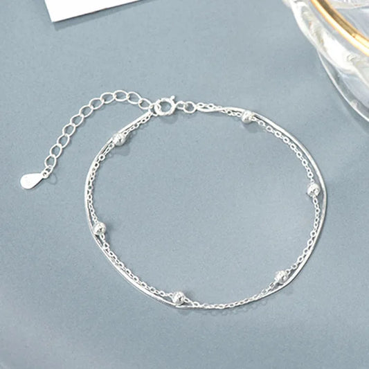 Real Money Korean 925 Sterling Silver 2-layer Smooth Beads Ball Chain Bracelet For Women Girls Homme Wedding Party Jewelry Gift