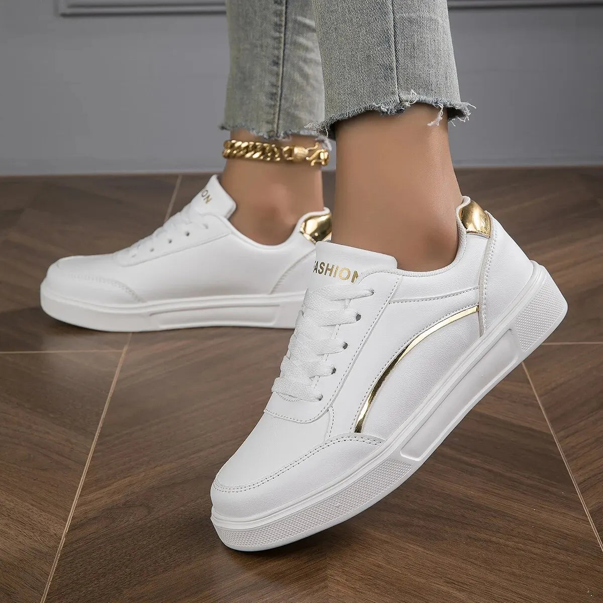 Baasploa Women Casual Sneakers Leather Platform Sneakers for Women Classics Comfort Skateboarding Shoes Non-Slip