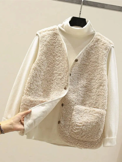 Korean New Vests 2025 Spring Autumn Vest Women Waistcoat Winter Warm Thick Fleece Vests Women Sleeveless Jacket Ladies Waistcoat
