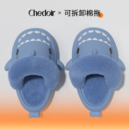 Litfun Fuzzy Shark Slippers For Women Men Winter Indoor Plush Cartoon Cotton Shoes New Outdoor Adults Kids Waterproof Furry Shoe
