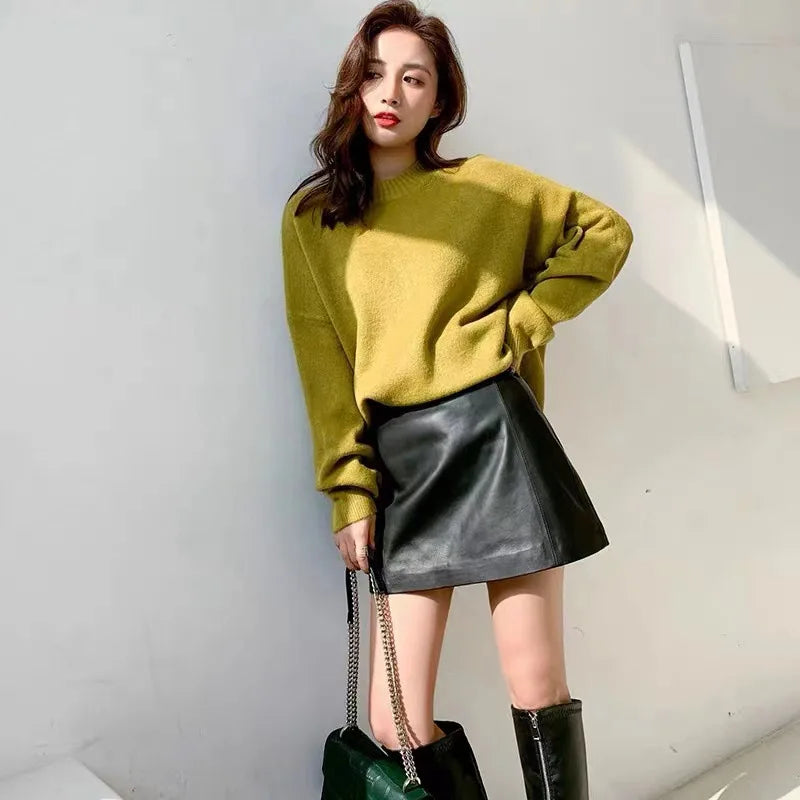 Sheepskin Leather Skirt Women 2026 Fashion New High Waist Skirt Spring Autumn Slim Mini Skirt Genuine Leather Shorts Boots Y2k