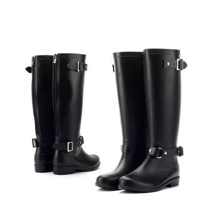 Rubber Boots for Women Waterproof Work Fashion Back Zipper Round Toe High Rain Boots Woman Water Shoes Botas De Caza Espanolas