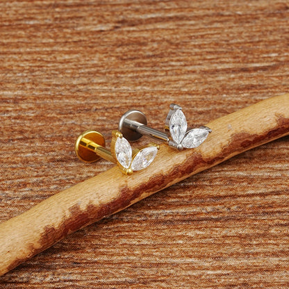 Right Grand ASTM F136 Titanium Tiny Double Marquise CZ Labret Stud Earring 16G Heart CZ Cartilage Helix Tragus Conch Piercing