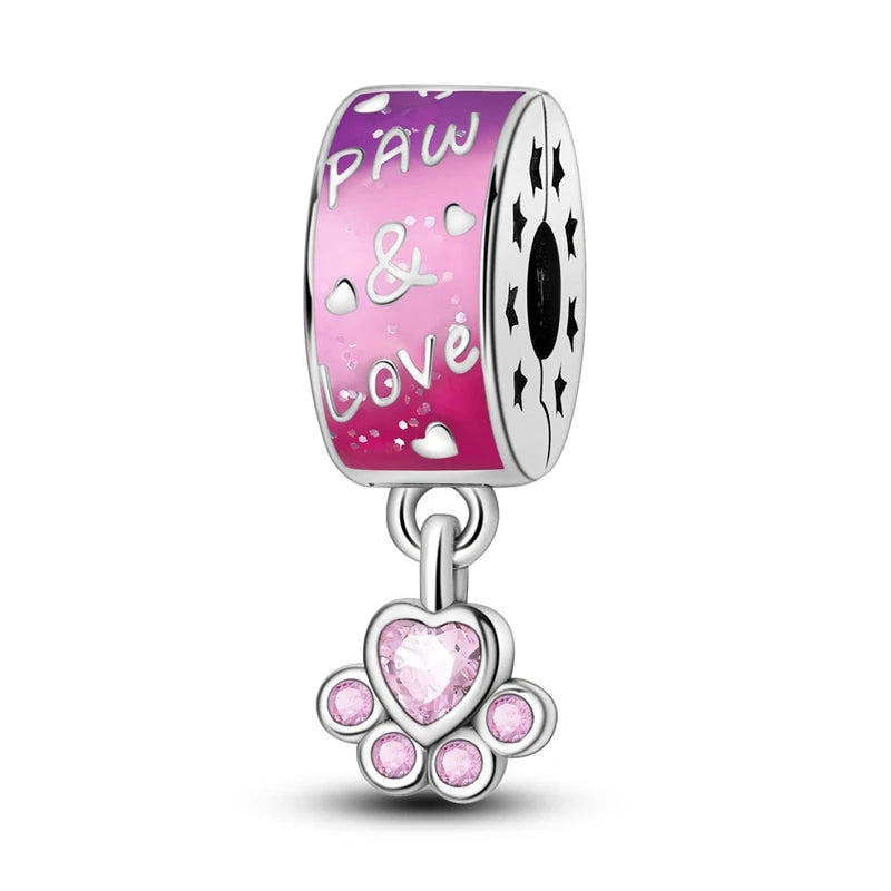 Original 925 Sterling Silver Clip Charm Inlaid Zircon Cat Butterfly Charm Silicone Spacer Beads For Women Bracelet DIY Jewelry