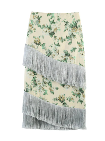 Women's Peach Fringe Bodycon Skirts Women Sexy V-shape Gold Fringe Slim Fit Midi Skirt 2026 Summer Beach Vacation Outfit New