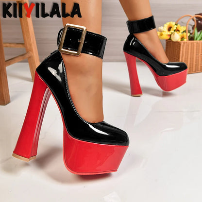 Women's Buckle-Strap Chunky Platform Pumps