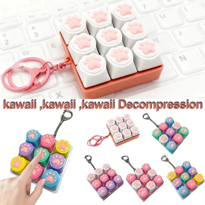 Cute Cat Claw Keychain 9 Keys Keyboard Decompression Keyboard DIY Keyboard Keychain For Adult Gifts
