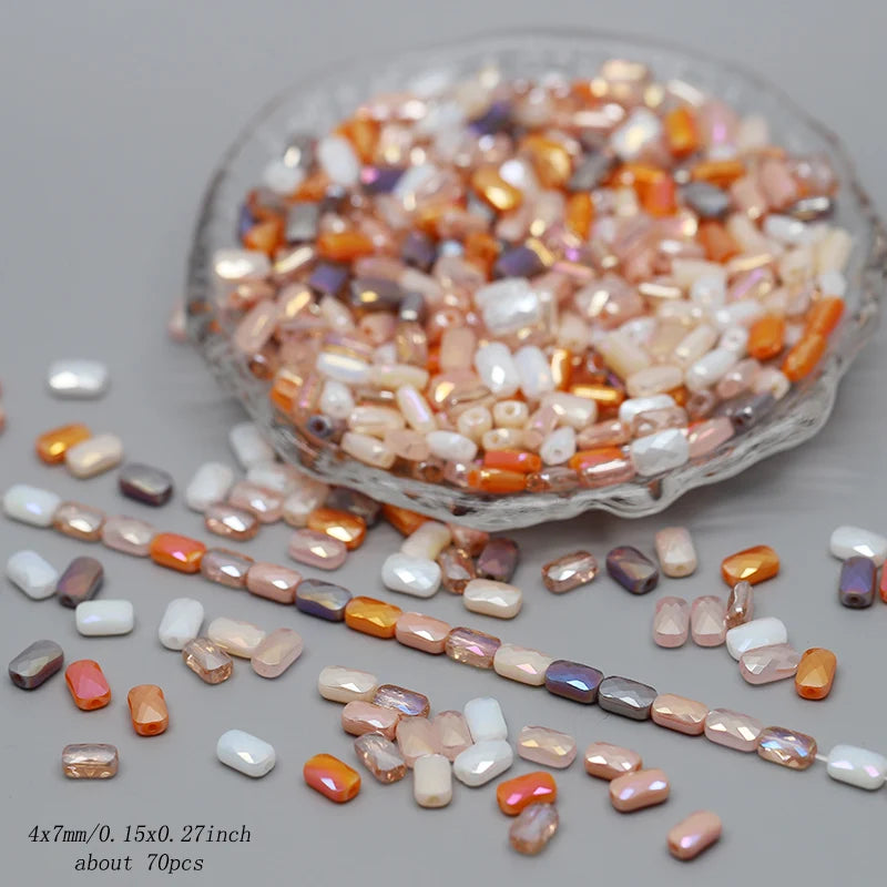 70pcs/lot Color Faceted Square Loose Beads Crystal Glass Beads Faceted Loose Spacer Beads for Jewelry Making DIY