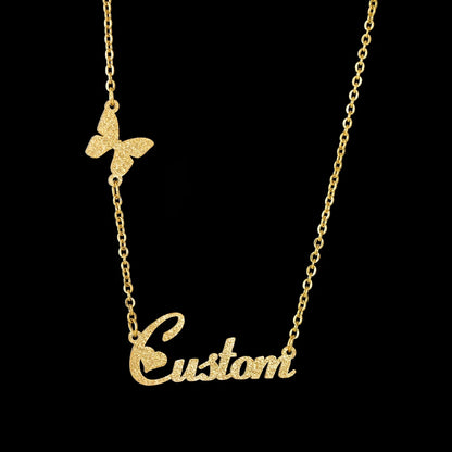 Atoztide Multiple Custom Name Frosted Necklaces Full Stone Butterfly Chain Stainless Steel for Women Pendant Jewelry Gifts