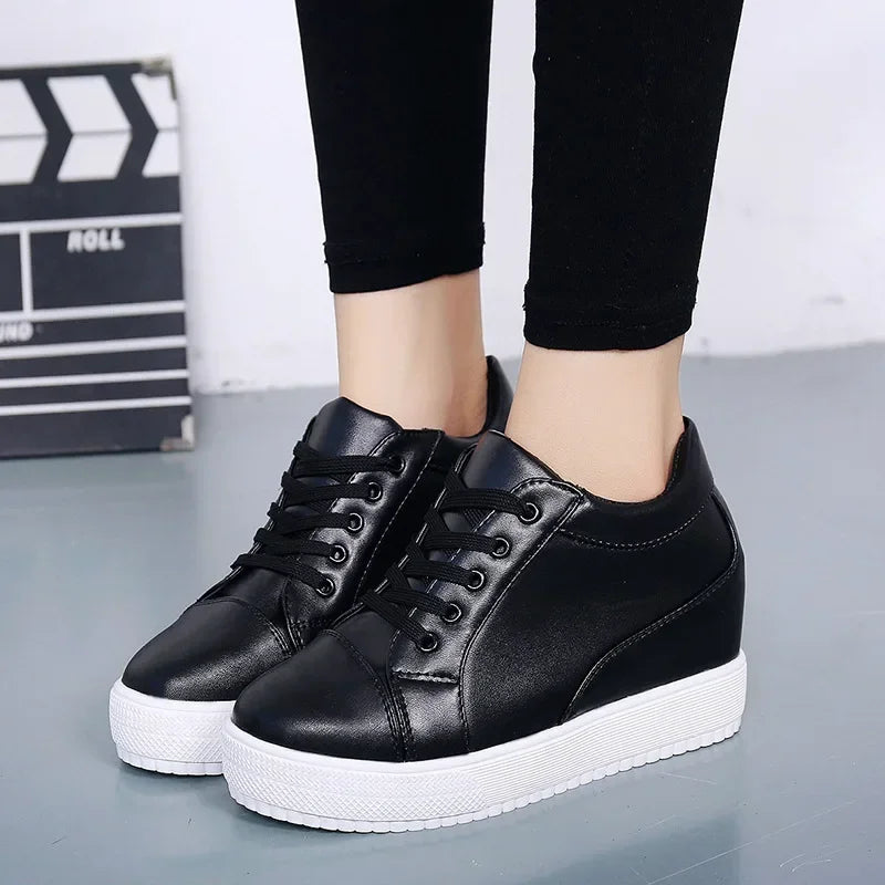2024 White Hidden Slope Heel Casual Sports Shoes Women's Spring Sports Shoes High Platform High Heel Vulcanized Shoes