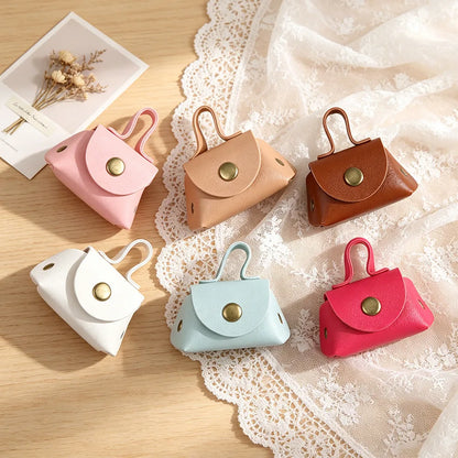 LATS Retro Cute Small Leather Bag Long Necklace for Women Fashion Sweater Chain Neck Hanging Jewelry Versatile Accessory Gift