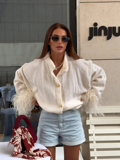 Solid Color Knitted Sweater for Women Chic O-Neck Long Sleeved Tassel Cardigan Tops Casual Single Breasted Outerwears