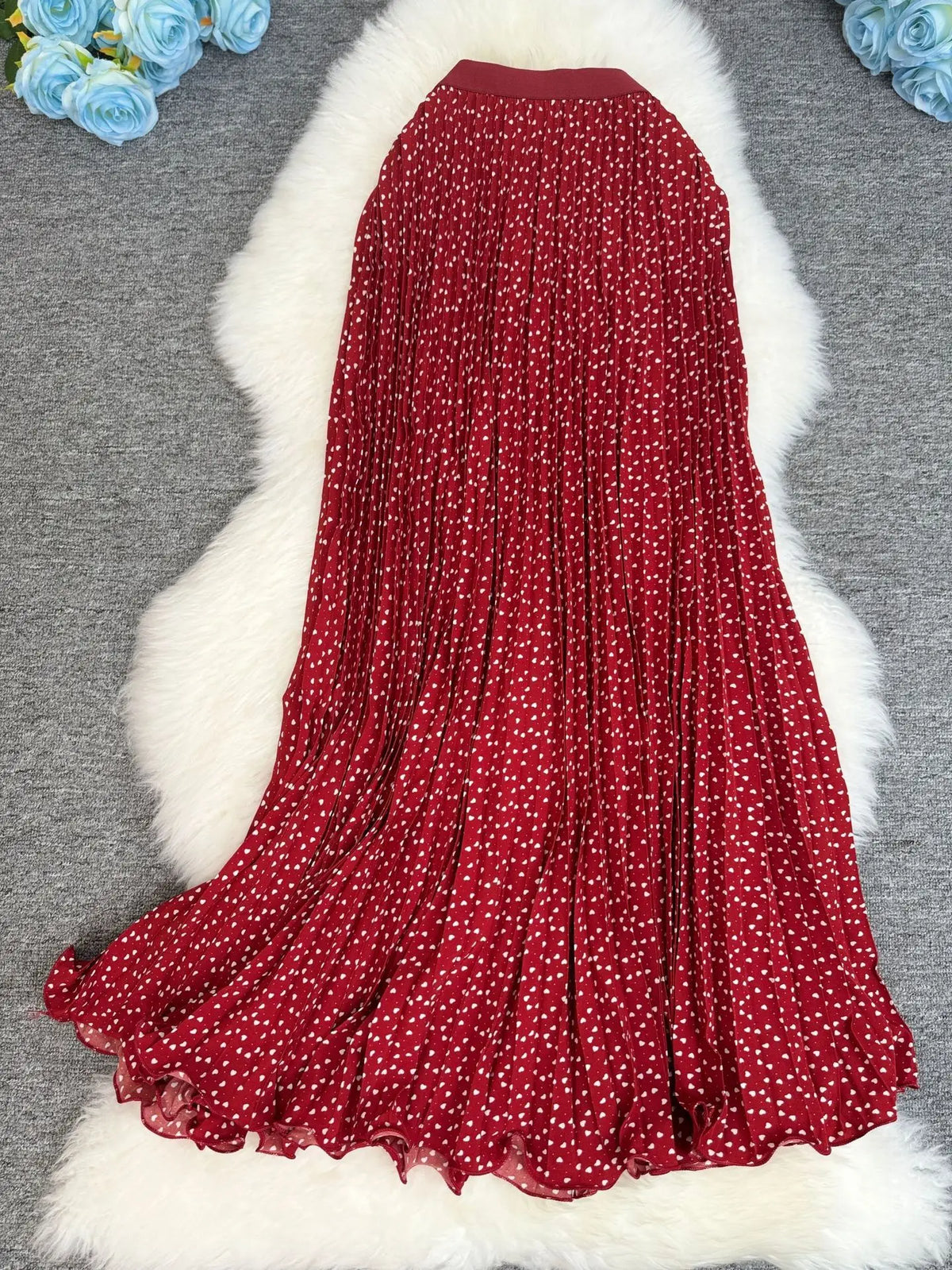 Polka Dot Print High Elegant A-line Pleated Long Skirt For Women 2025 Spring autumn Office Lady Casual Leopard Skirts