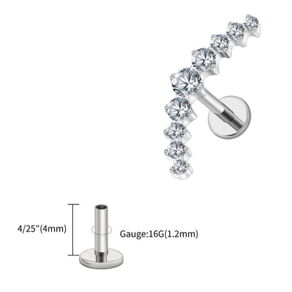 Right Grand ASTM F136 Titanium Arc CZ Cluster Labret Curved Bar Flat Back Stud Earring Helix Cartilage Conch Piercing Jewelry
