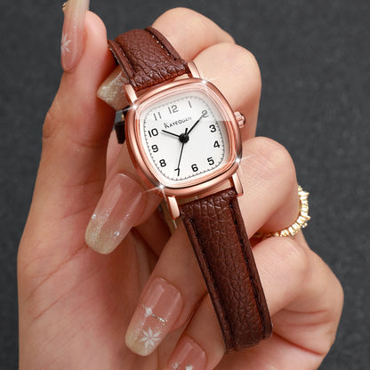 Elegant Square Women Watch Brown Leather Strap Ladies Minimalist Quartz Dress Wristwatches Clock Relogio Feminino (Without Box)
