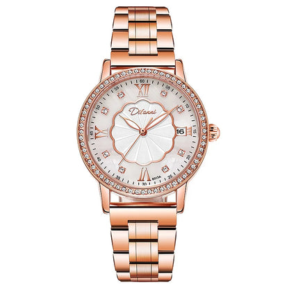 Stainless Steel Pearl Shell Design Diamond Luminous Waterproof Self-Wind Automatic Mechanical Watch for Women