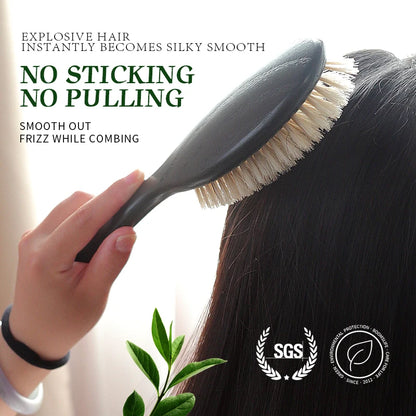 Personalized Boar Bristles Hair Brush Black Color Anti Static Massage HairBrush USA Oak Wood Hair Comb For Long Short Hair Care
