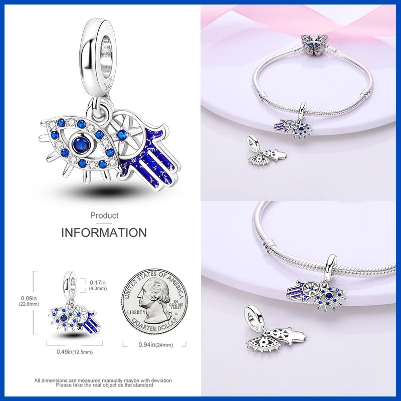 100% Real 925 Silver Classic Devil's Eye Charms Beads For Women Fit Original Qikaola Bracelets Fine DIY Jewelry Making