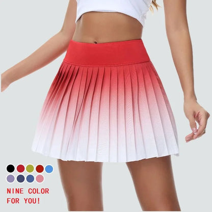 Summer Gradient Color Running Shorts Side Pocket False 2 Pieces Tennis Mini Skirt Cooling Quick Dry Breathable Yoga Skirt Women