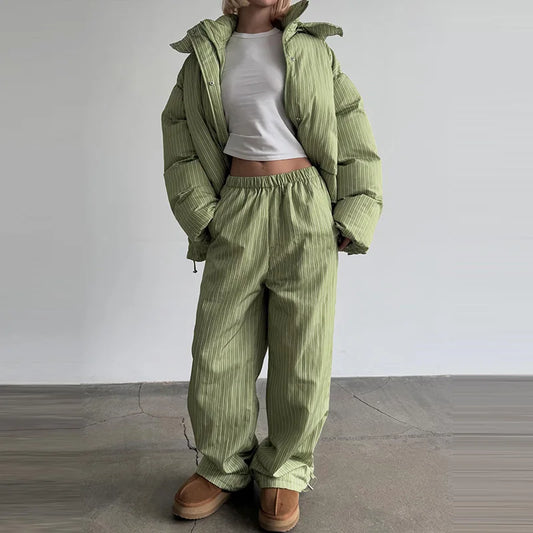 Puffer Women's Two Piece Set Winter Thick Outerwear High Waist Puffer Long Pants Thickened Version Winter Wear 2026 New Arrival