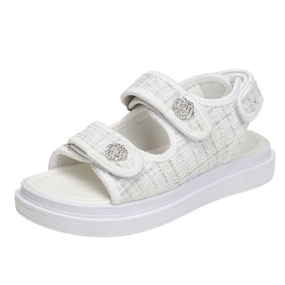 Platform Sandals Handmade Women Lattice Hook Loop Plaid Cloth Round Toe Summer Casual Ladies Outdoor Shoes