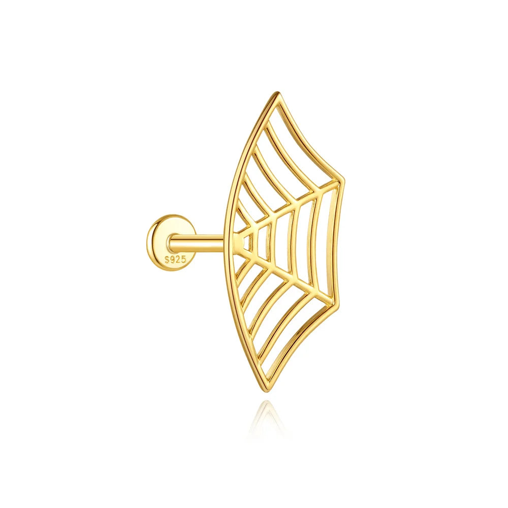 AIDE 925 Sterling Silver Shiny Hollow Lotus Flower Crown Flat Back Internal Thread Piercing Earring For Women INS Dainty Luxury
