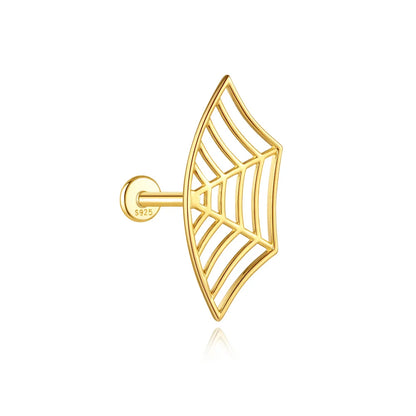 AIDE 925 Sterling Silver Shiny Hollow Lotus Flower Crown Flat Back Internal Thread Piercing Earring For Women INS Dainty Luxury