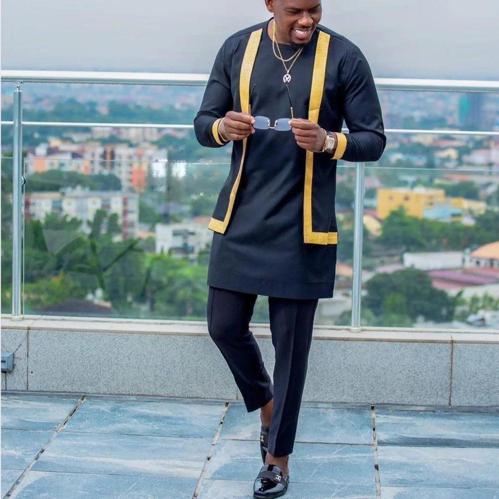 2025 African Men Dashiki Long Sleeve 2 Piece Set Traditional Outfit Africa Clothing White Men's Suit Male Shirt Pants Suits