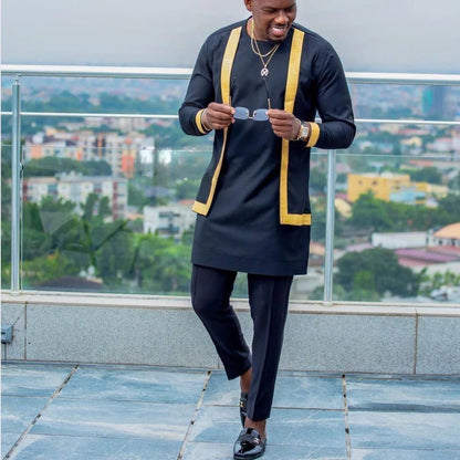 2025 African Men Dashiki Long Sleeve 2 Piece Set Traditional Outfit Africa Clothing White Men's Suit Male Shirt Pants Suits