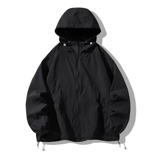 Summer Hooded Thin Jacket Men Waterproof Sun Protection Clothing Full Zipper Quick Dry Skin Black Windbreaker Coat