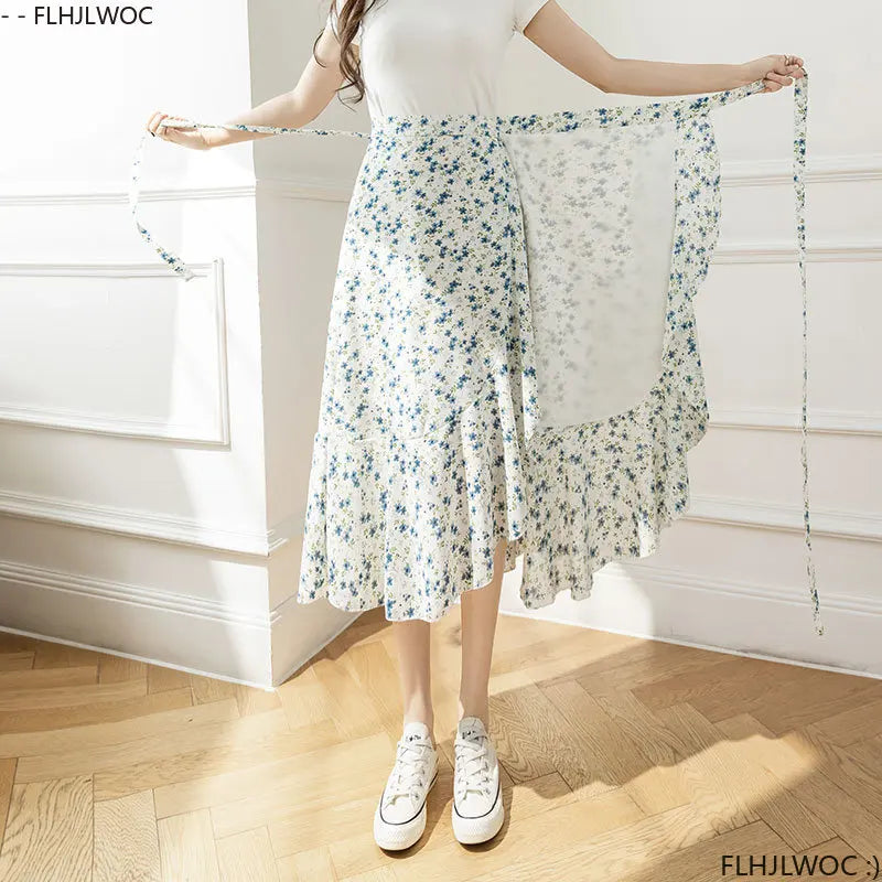 2025 Chic Korea Clothes Summer Women Cute Sweet GIrl Floral Robe Holiday Date High Waist Retro Vintage One-Piece Lace-Up Skirts