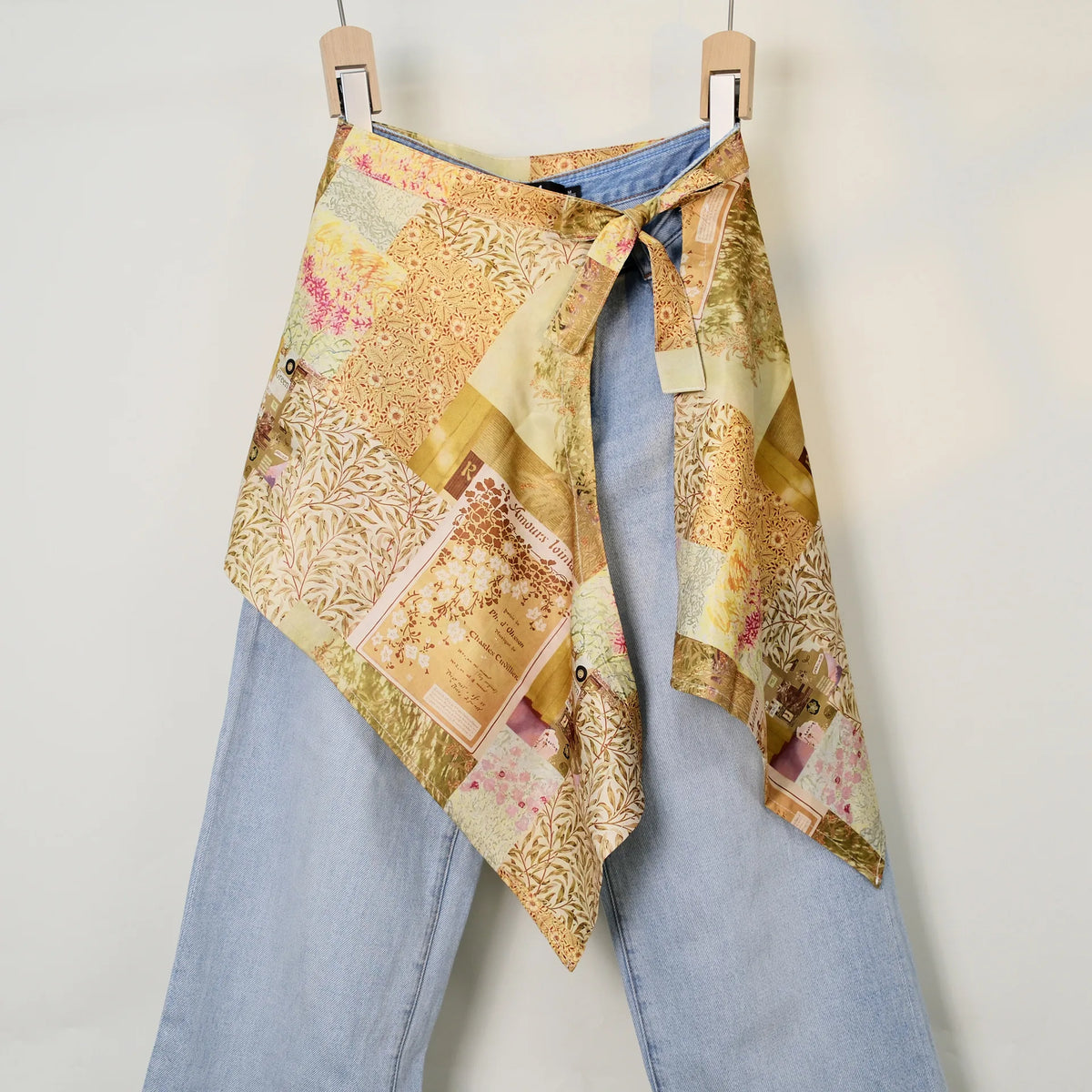 Streetwear Layering Pannier Skirt with Side Tie, Paisley Polka Dot Leopard Print Hem, Multifunctional Apron Skirt for Dresses