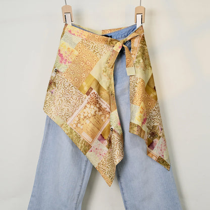 Streetwear Layering Pannier Skirt with Side Tie, Paisley Polka Dot Leopard Print Hem, Multifunctional Apron Skirt for Dresses