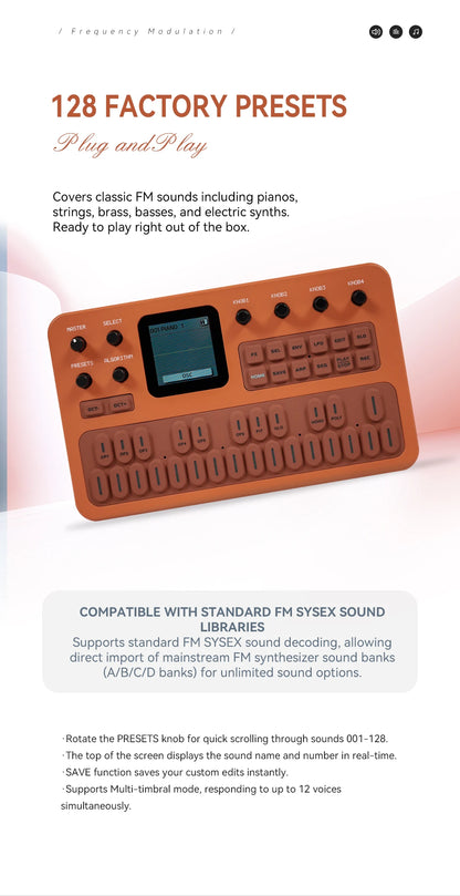 M-VAVE FM-1 Desktop FM Synthesis Keyboard, ANN Tone Clone Tech, 9 Built-in Effects Chain, Mono/Poly Mode, TFT Display