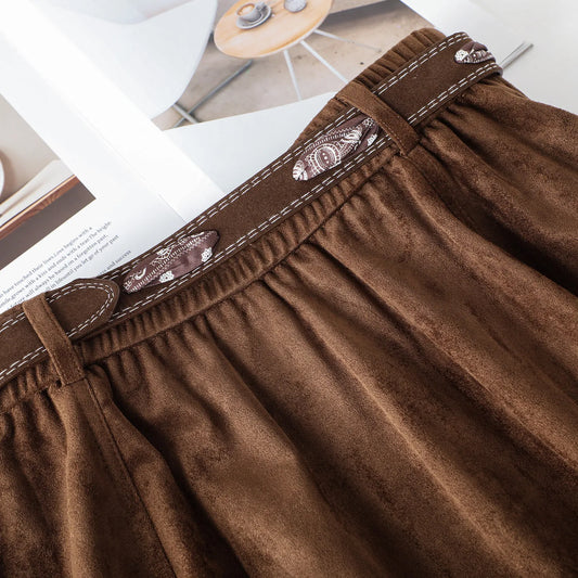 ZJYT Fall Winter Midi Suede Skirts for Women 2026 Fashion High Waist Irregular Vintage Casual Skirt Ladies Bottoms Brown Black