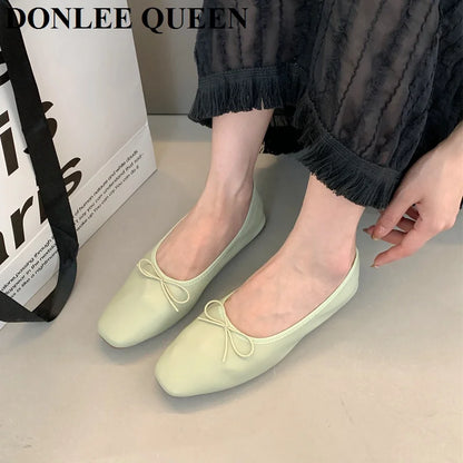 2024 Fashion Candy Color Flats Ballet Shoes Women Female Ballet Round Toe Shallow Bow Knot Ballerina Soft Moccasin Zapatos Mujer
