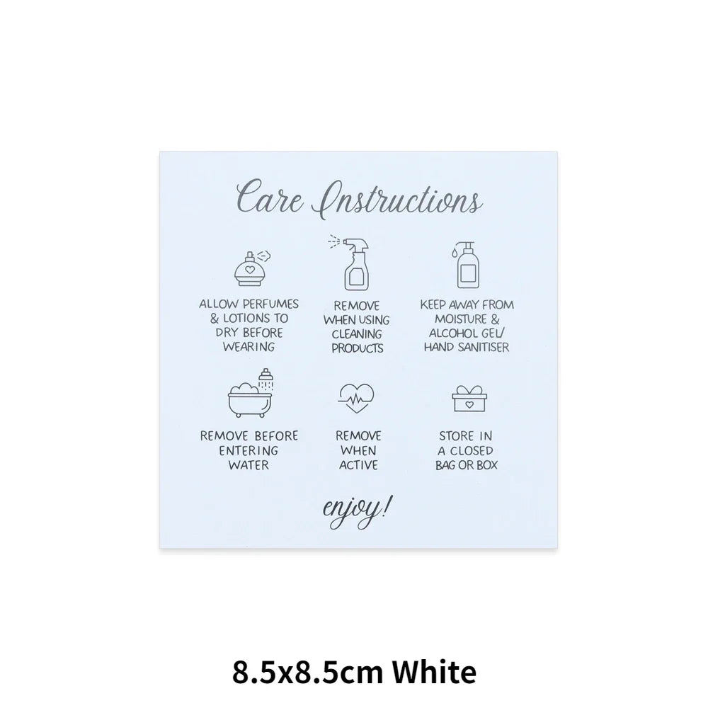 50PCS Printable Square White Brown English Care Instructions Card For Jewelry Making Necklace Care Inserts DIY Accessories