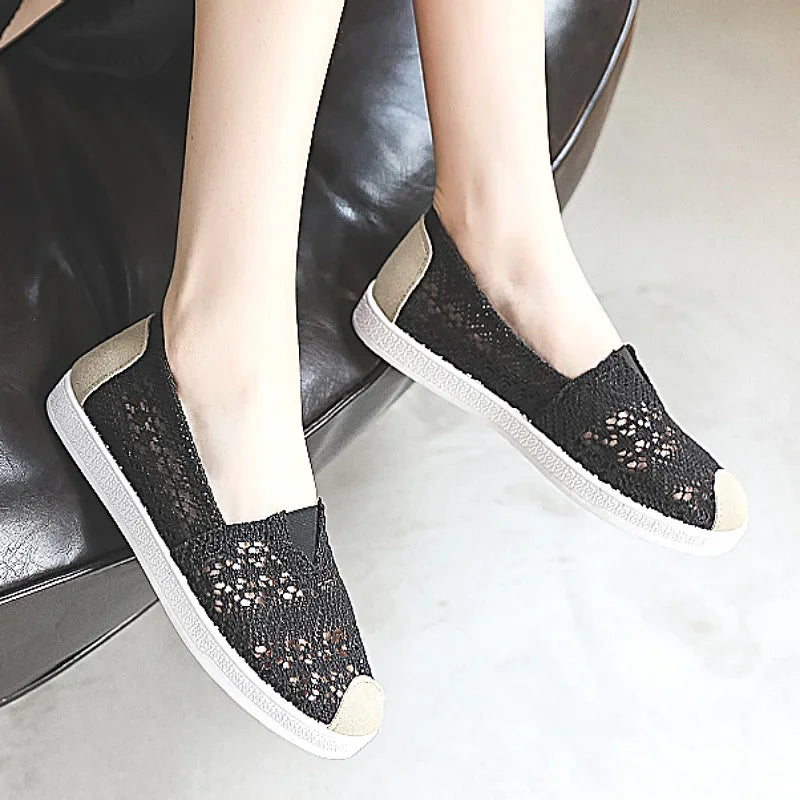Breathable Mesh Lightweight Casual Shoes Women Fashion Women Slip on Flats Print Fisherman Shoes on Flats Shoes Zapatos De Mujer