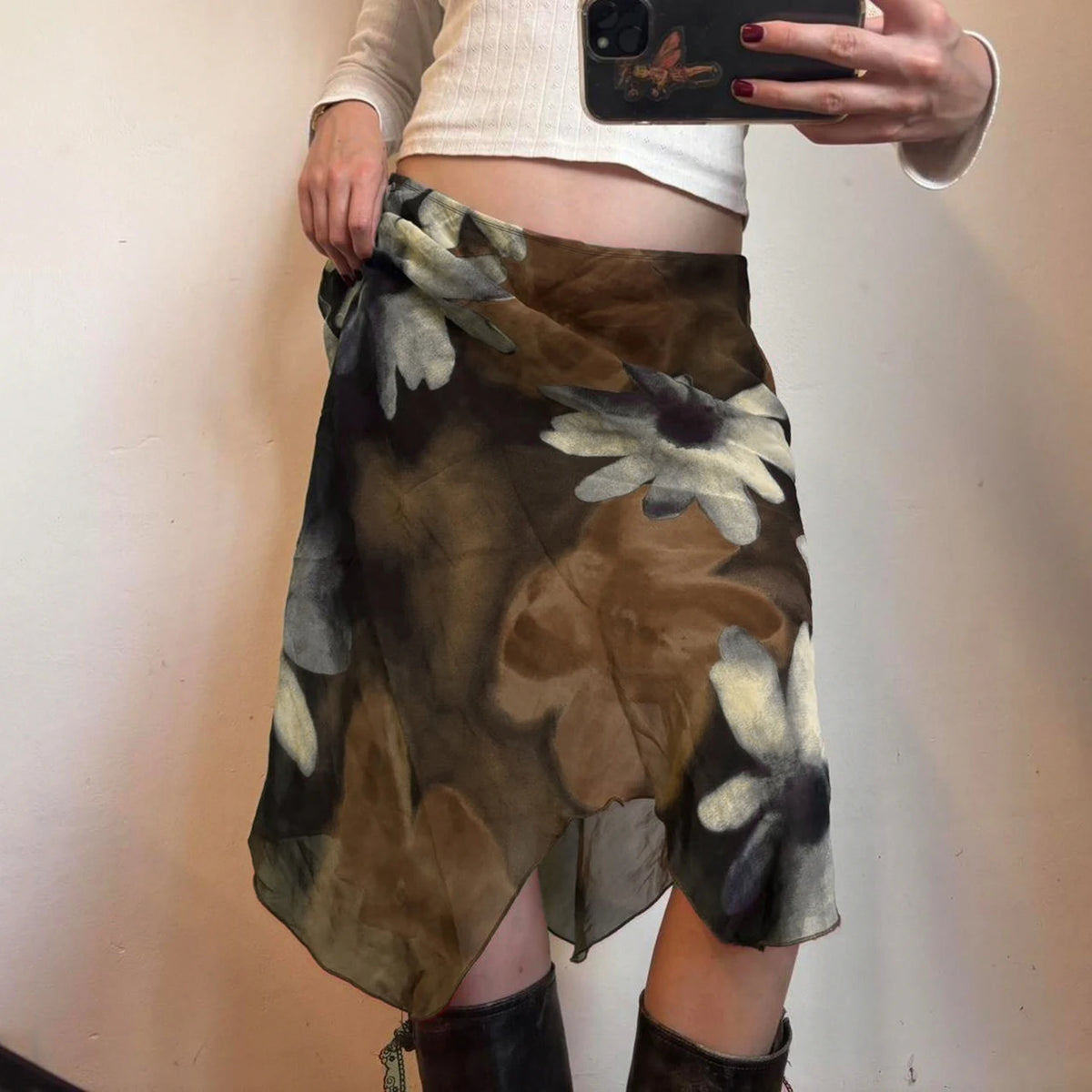 SUCHCUTE Y2K Floral Print Mesh Asymmetrical Skirt Woman Low Rise Midi A-line Skirts Aestheics 2000s Clothing Summer Outfit 2026
