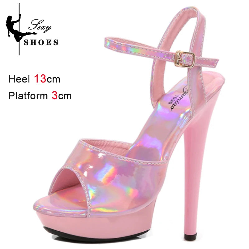 New 20CM/8Inch High Heels Dance Shoes Sandals Women Summer New 2023 Buckle Strap Platform Club Stiletto Gladiator Stripper Heels