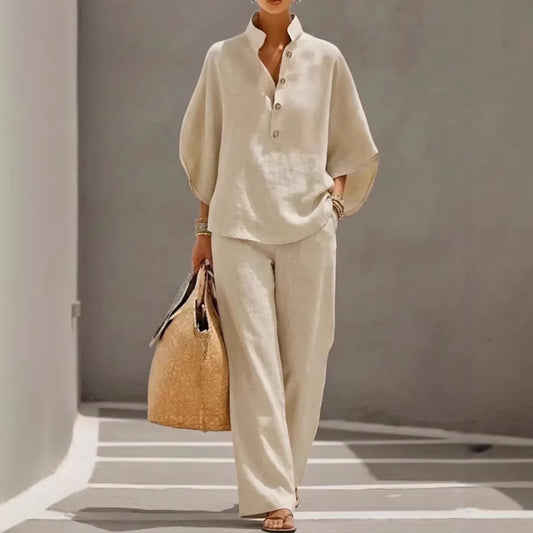 Women's Stand-Collar Top & Trousers Set